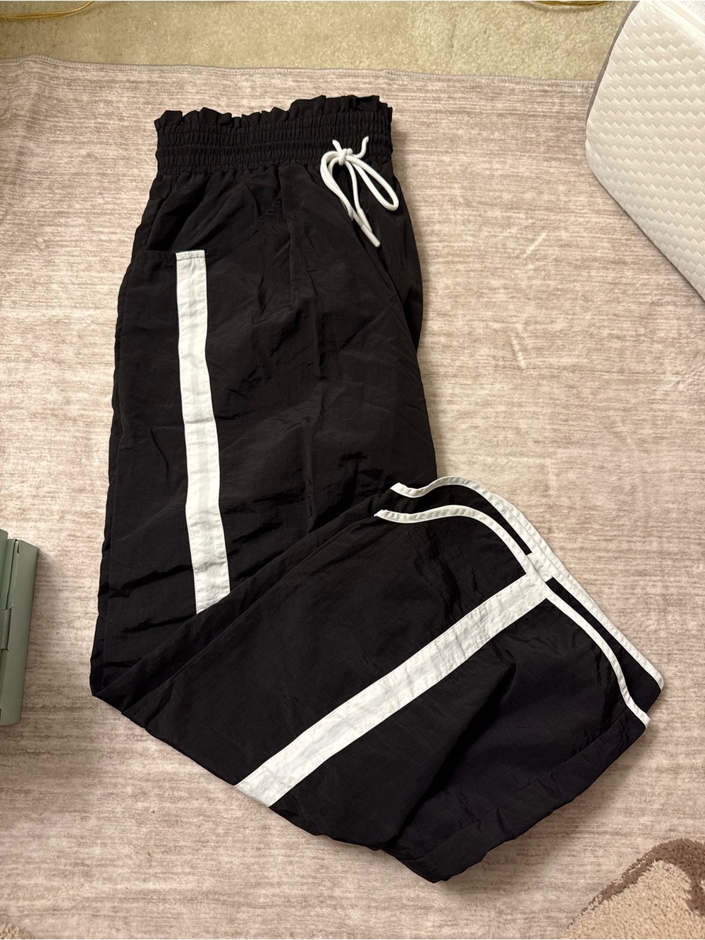 women’s Black Track Pants with White Side Stripe